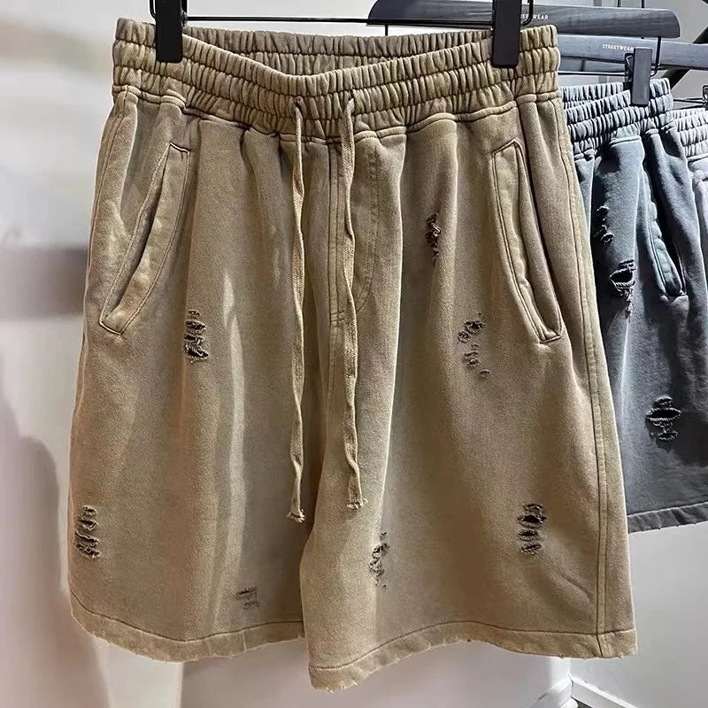 Men's Cut-Up Vintage Shorts for Casual Spring and Summer Wear