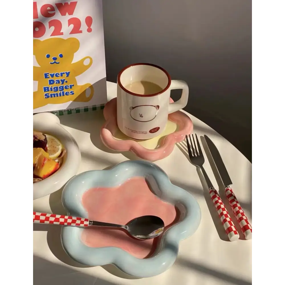 Cute Bear Plates paired with Modern Checkered Flatware for a charming dining vibe