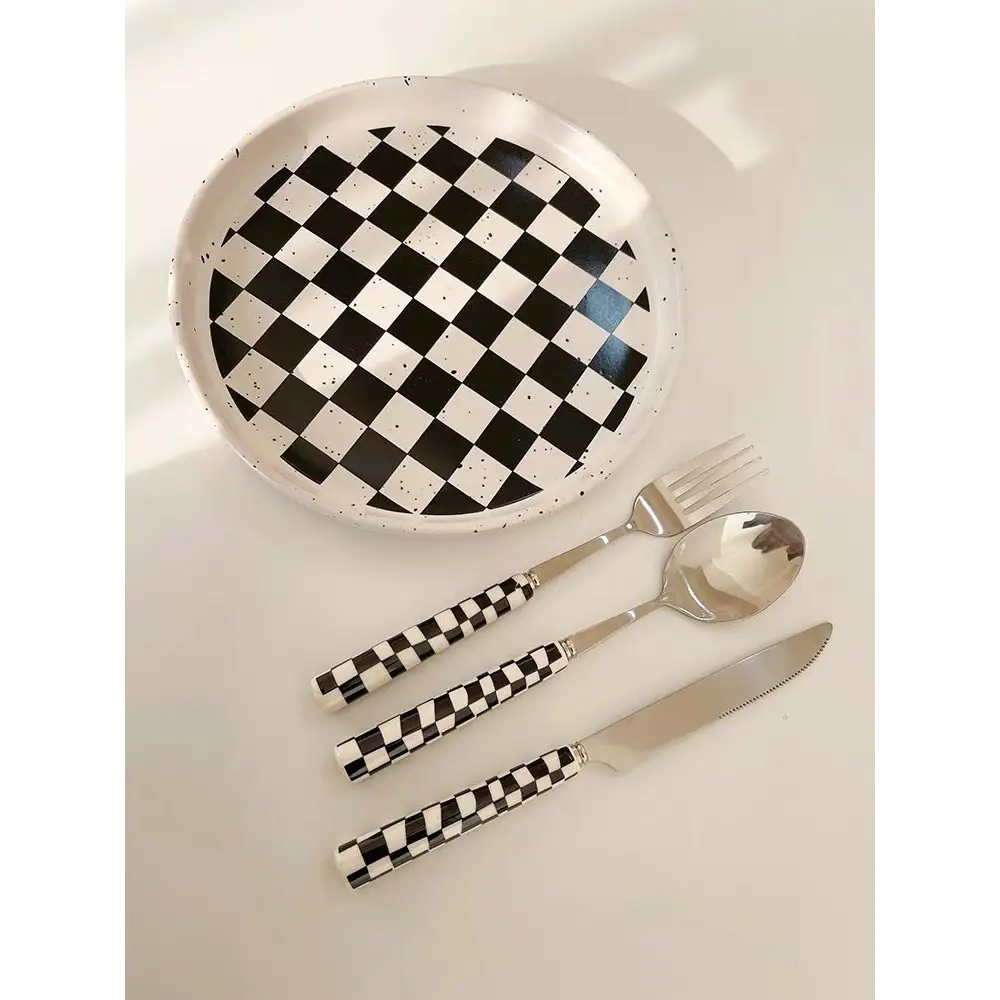 Cute Bear Plates with Modern Checkered Flatware for a fun dining experience