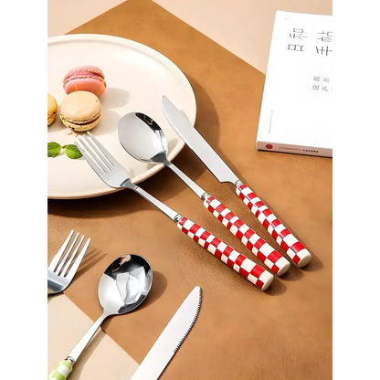 Cutlery set with checkered handles from Cute Bear Plates & Modern Checkered Flatware