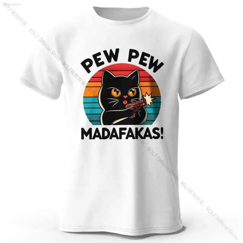 Cute Cat Doodle Print Cotton T-Shirt for All Seasons - Estalios