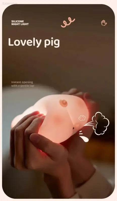 Cute Pink Piggy Night Light USB Rechargeable LED Lamp - Estalios