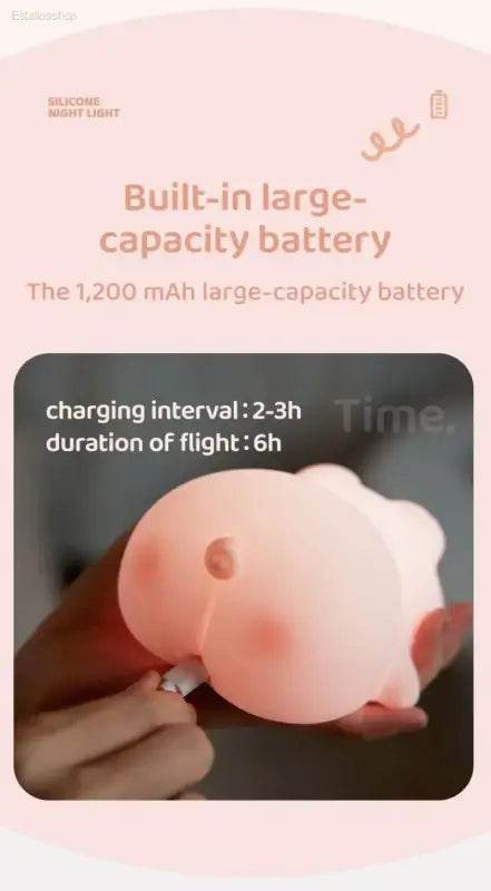 Cute Pink Piggy Night Light USB Rechargeable LED Lamp - Estalios