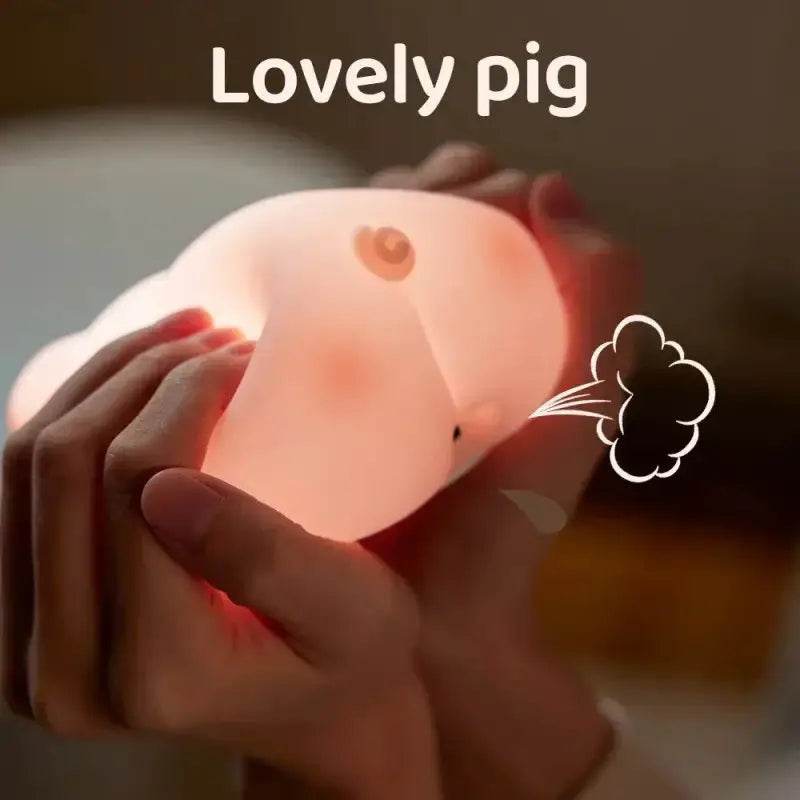 Cute Pink Piggy Night Light USB Rechargeable LED Lamp - Estalios