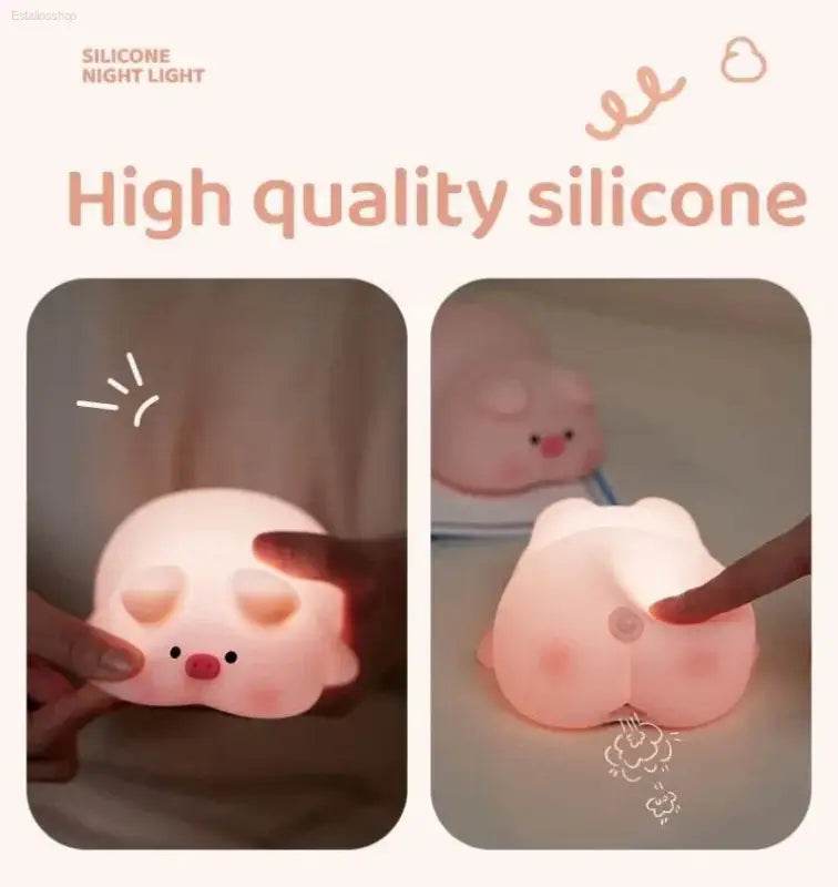 Cute Pink Piggy Night Light USB Rechargeable LED Lamp - Estalios