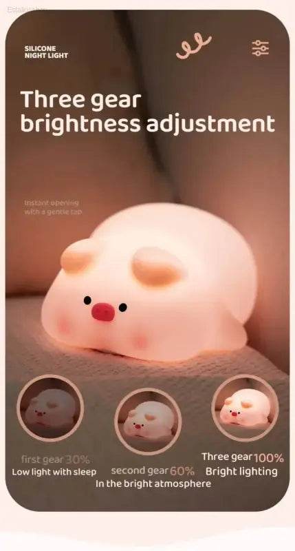 Cute Pink Piggy Night Light USB Rechargeable LED Lamp - Estalios