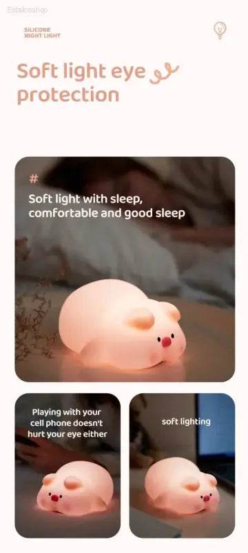 Cute Pink Piggy Night Light USB Rechargeable LED Lamp - Estalios