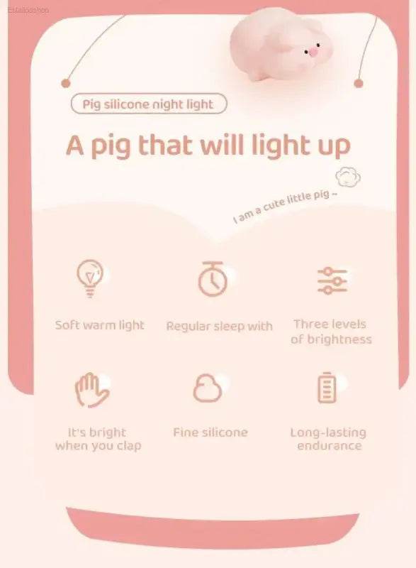 Cute Pink Piggy Night Light USB Rechargeable LED Lamp - Estalios