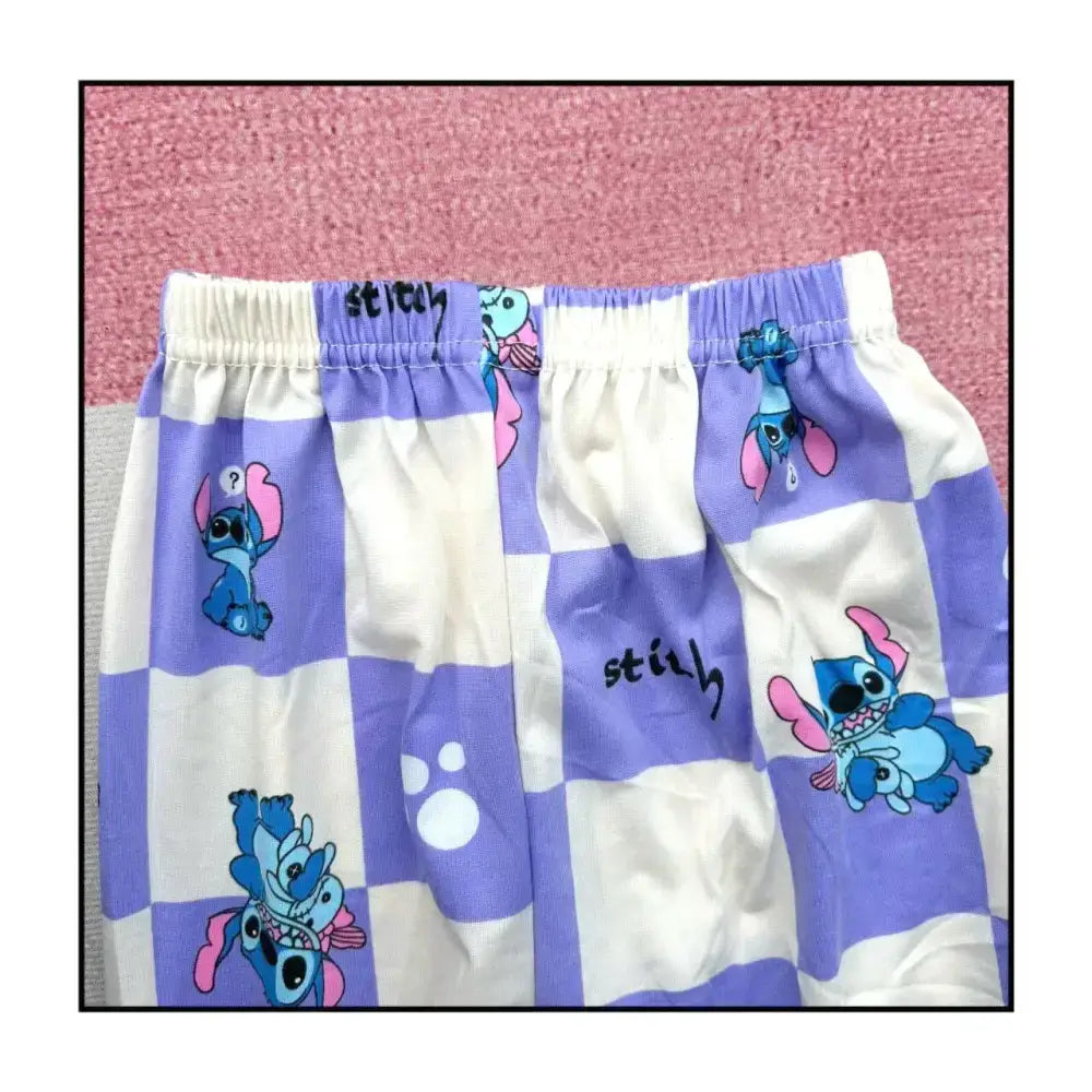 Purple and white checkered Stitch pajama pants from Cute Stitch Cartoon Boy Clothing Sets