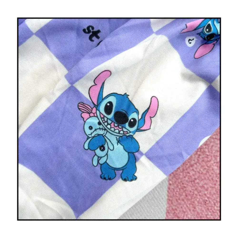 Cute Stitch cartoon character on checkered fabric for boy clothing sets