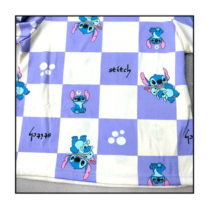 Cute Stitch Cartoon Boy checkered shirt in stylish boy clothing sets