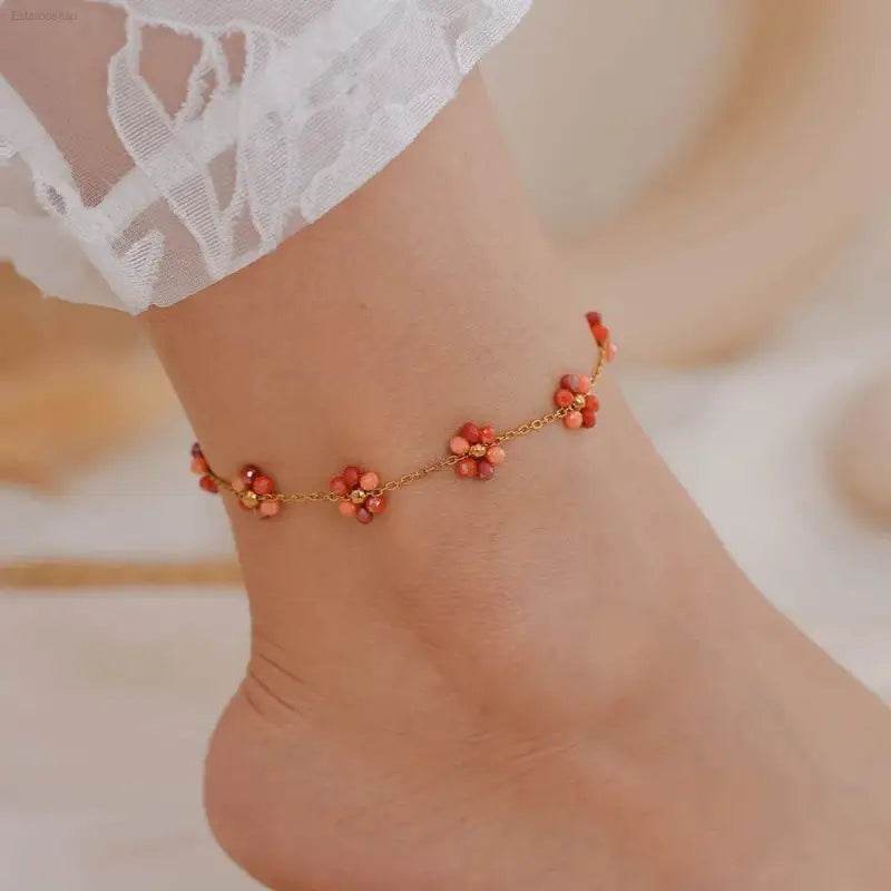 Floral beaded anklet.