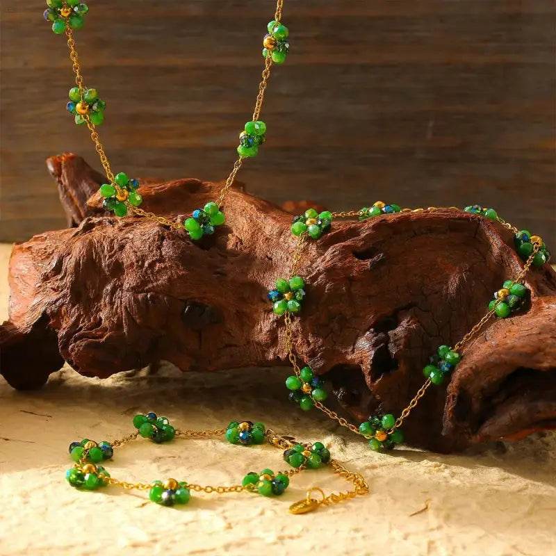 Green beaded jewelry set.