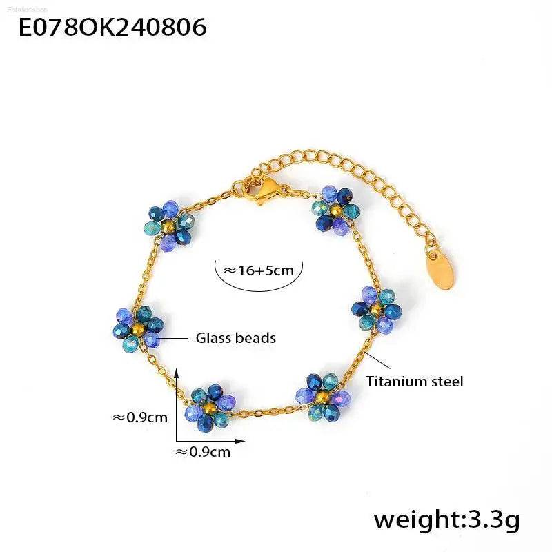 Cute Summer Handmade Jewelry Set for Women with Glass Flowers - Estalios