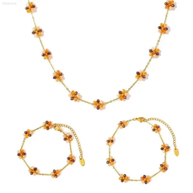 Floral beaded jewelry set.