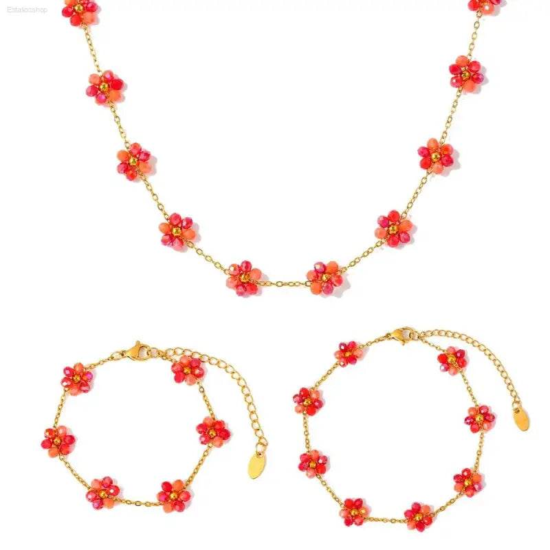 Floral beaded jewelry set.