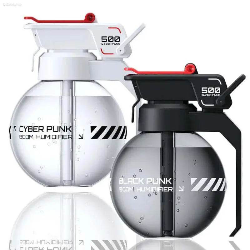 Two grenade-shaped humidifiers, one white and one black.