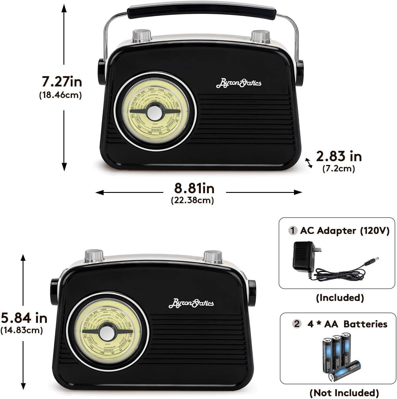Black AM FM Radio - Portable Vintage Radio With Headphone Jack - Estalios