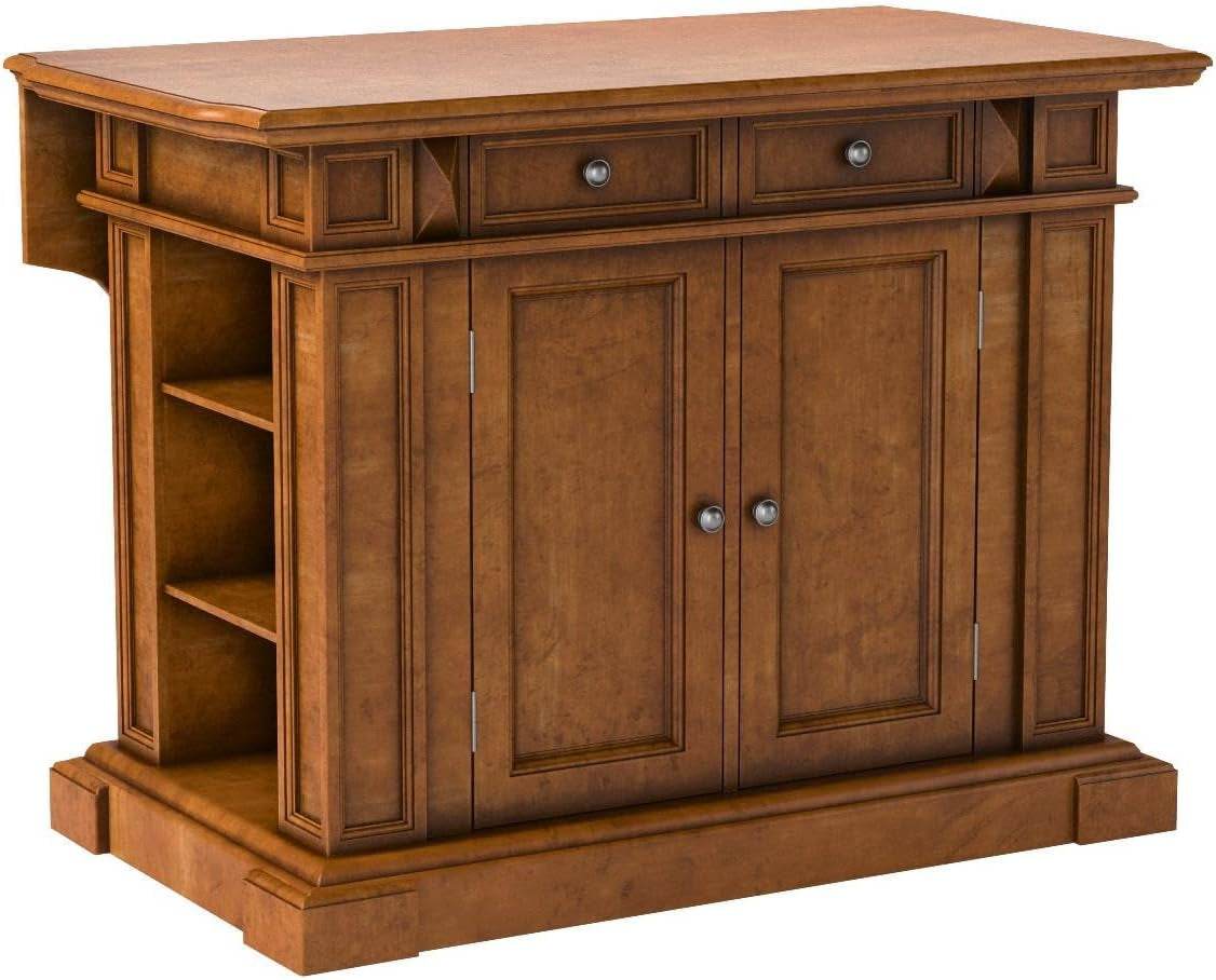Americana Cottage Oak Kitchen Island Set with Two Stools - Estalios