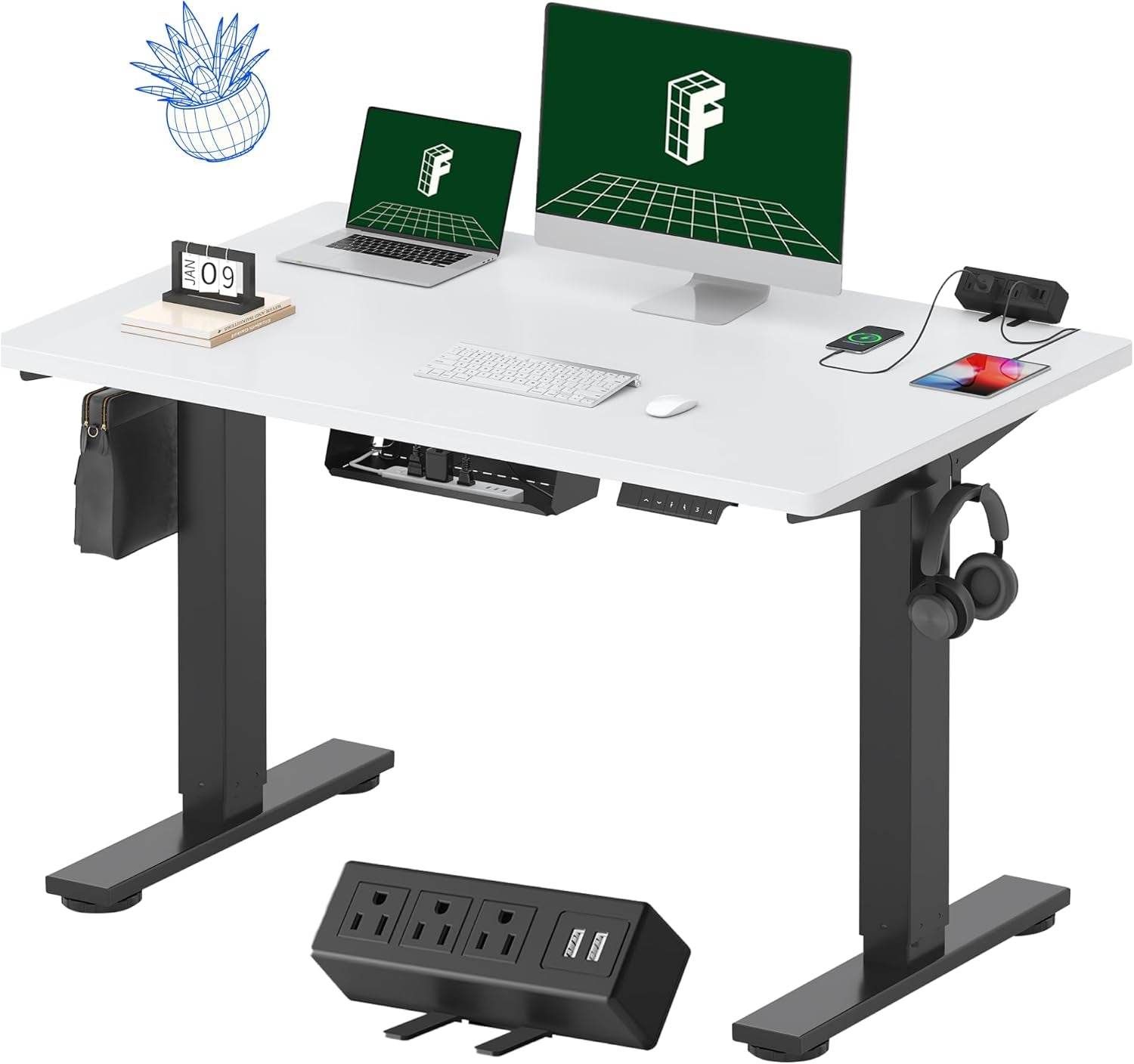 EN2 Height Adjustable Electric Standing Desk with Power Strip - Estalios