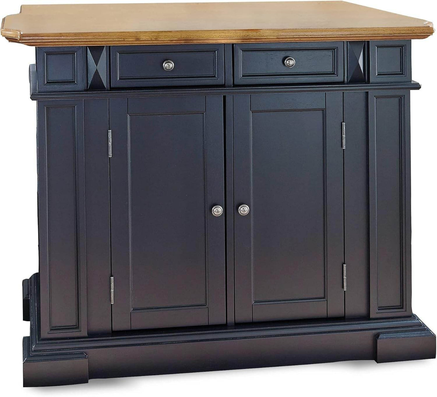 Americana Cottage Oak Kitchen Island Set with Two Stools - Estalios