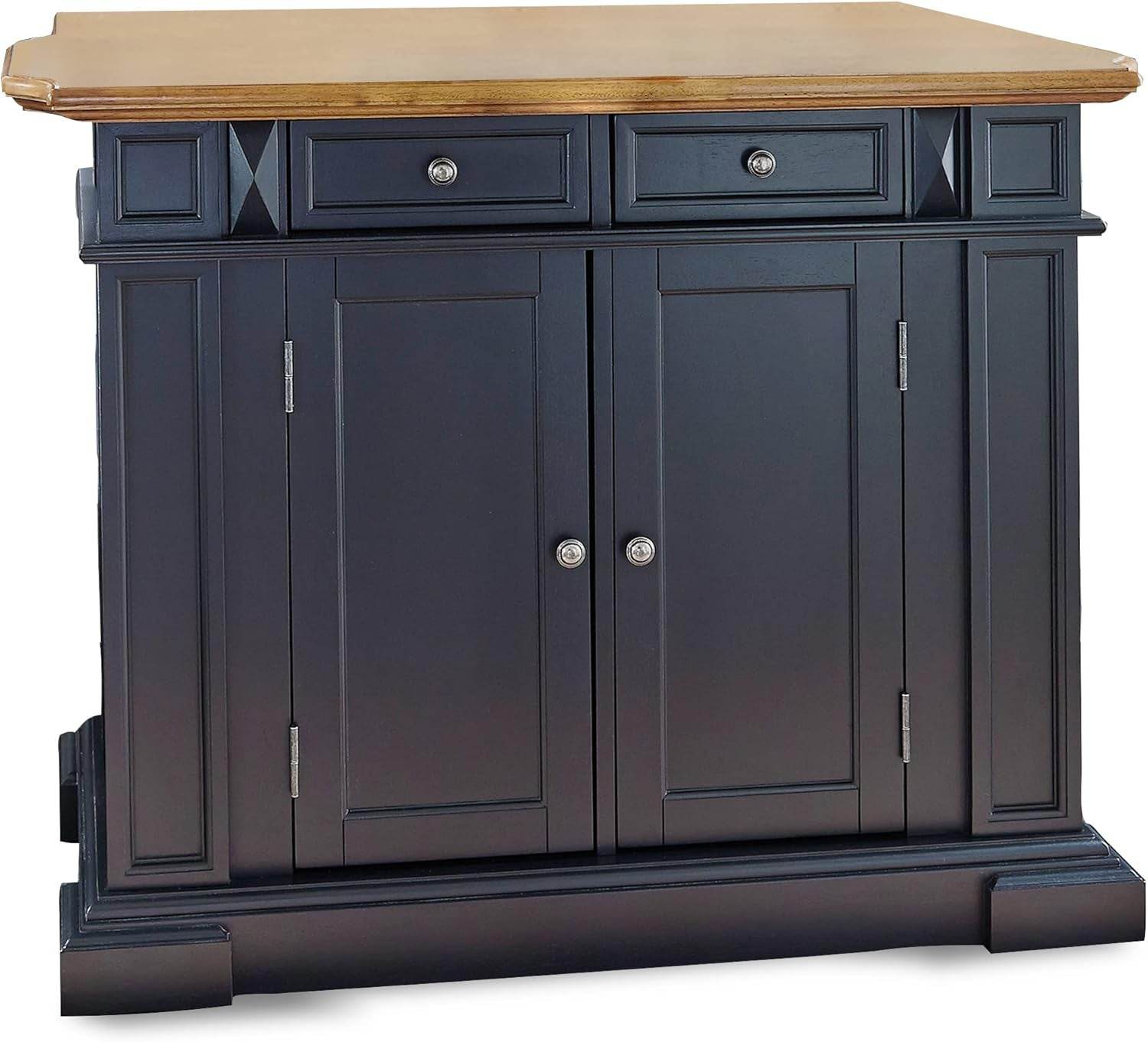 Americana Cottage Oak Kitchen Island Set with Two Stools - Estalios