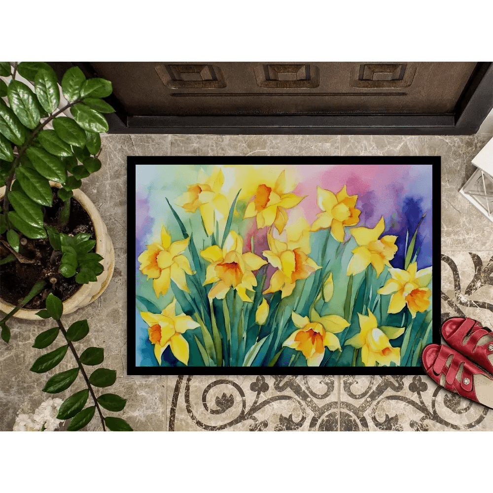 Daffodils in Watercolor Doormat for Stylish Entryways - Estalios