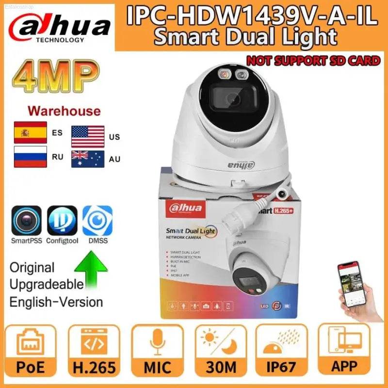 Dahua IP Camera 4MP IPC-HDW1439V-A-IL Smart Dual Light Network Camera IR 30M POE Built-in Mic Human Detection Video Surveillance - Estalios