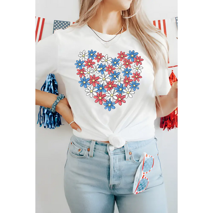 Stylish Daisy Heart Shape White Tee featuring a floral heart shape print design