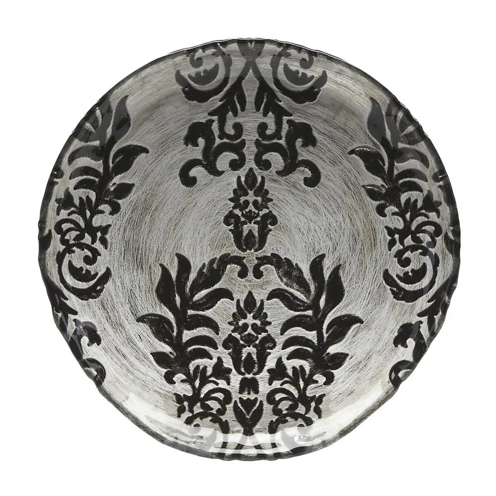 Decorative black and silver Damask Black Velvet Gilded Glass Canapé Plate design