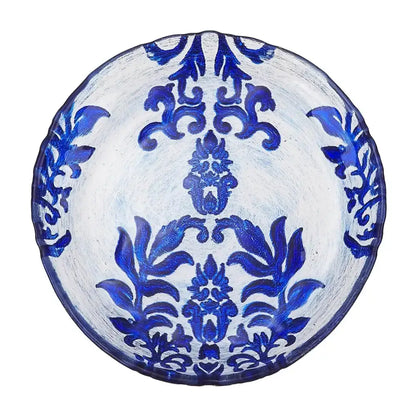 Blue and white patterned glass bowl in Damask Blue Velvet Gilded Glass Canapé Plate