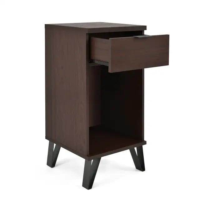 Stylish Dark Brown Wooden Tall End Table with Storage - Estalios