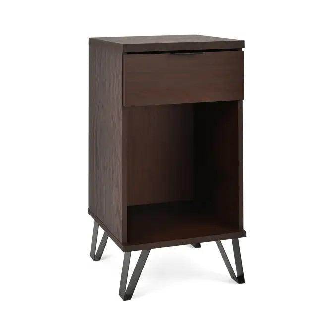 Stylish Dark Brown Wooden Tall End Table with Storage - Estalios