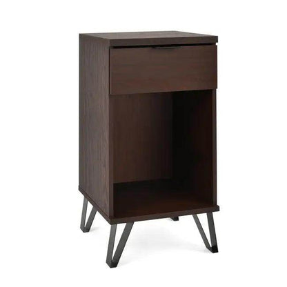 Stylish Dark Brown Wooden Tall End Table with Storage - Estalios