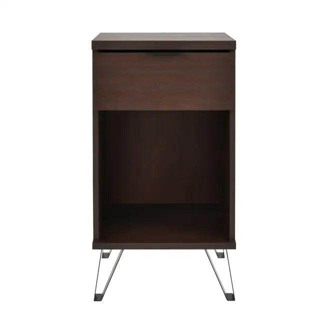 Stylish Dark Brown Wooden Tall End Table with Storage - Estalios