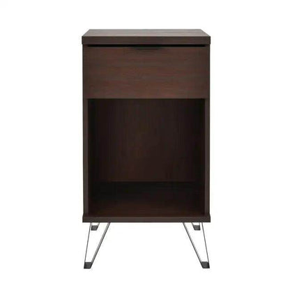 Stylish Dark Brown Wooden Tall End Table with Storage - Estalios