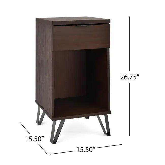 Stylish Dark Brown Wooden Tall End Table with Storage - Estalios