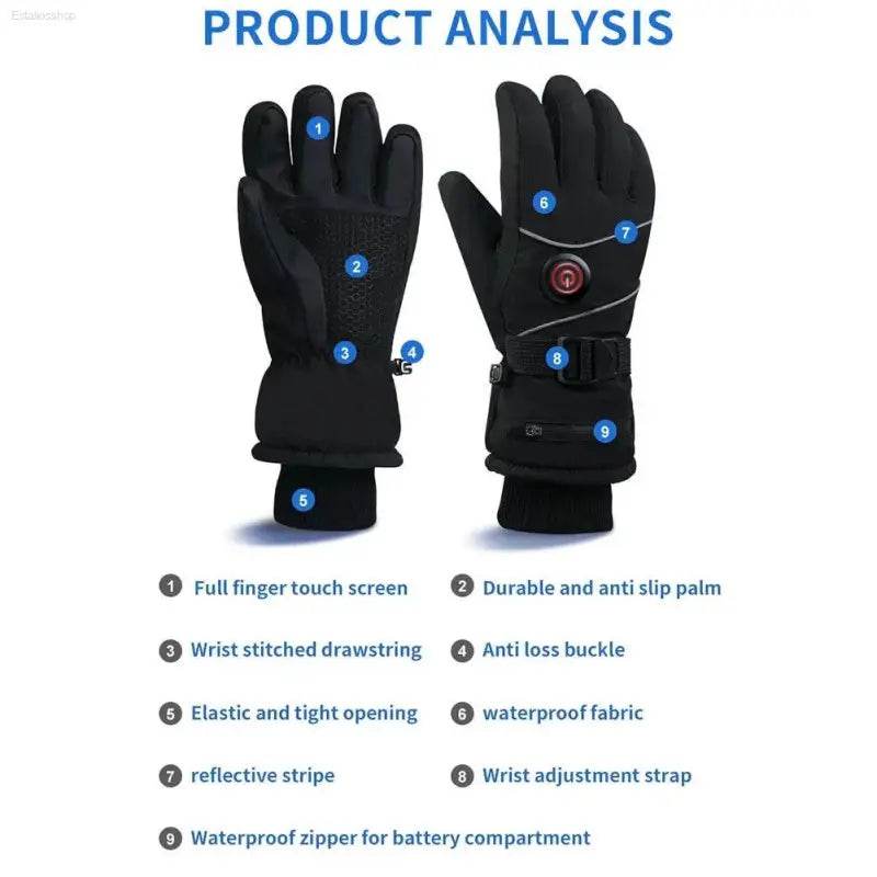 DC Rechargeable Electric Heated Hand Warmer 3 Heat Levels Heated Gloves Heated Motorcycle Gloves Touch Screen Winter Ski Gloves - Estalios