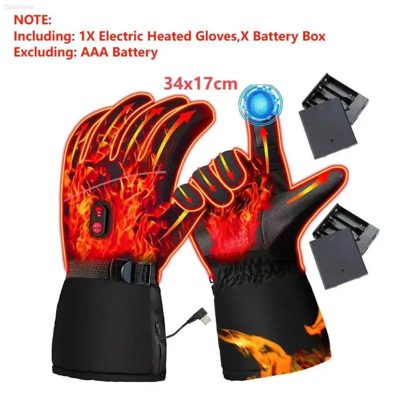 DC Rechargeable Electric Heated Hand Warmer 3 Heat Levels Heated Gloves Heated Motorcycle Gloves Touch Screen Winter Ski Gloves - Estalios