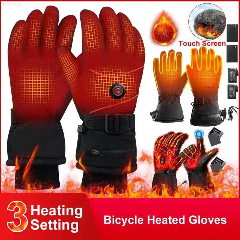 DC Rechargeable Electric Heated Hand Warmer 3 Heat Levels Heated Gloves Heated Motorcycle Gloves Touch Screen Winter Ski Gloves - Estalios