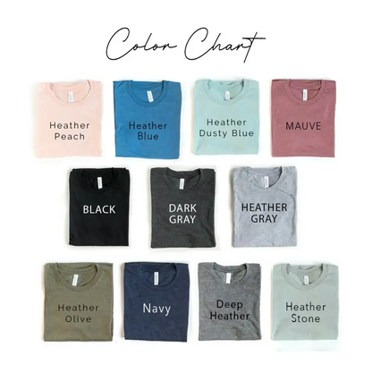 Color chart for Deep Heather, Dusty Blue, and Heather Olive Tees and Dog Tees