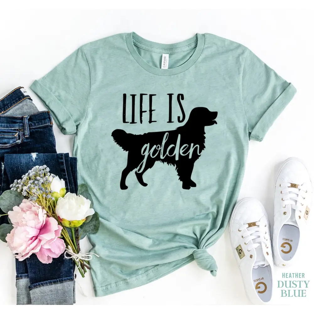 Life is golden t-shirt in Deep Heather and Dusty Blue for a trendy look