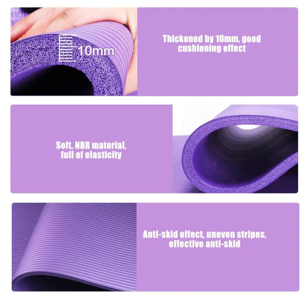 Purple yoga mat with cushioning and anti-skid features for Deluxe Yoga Fitness