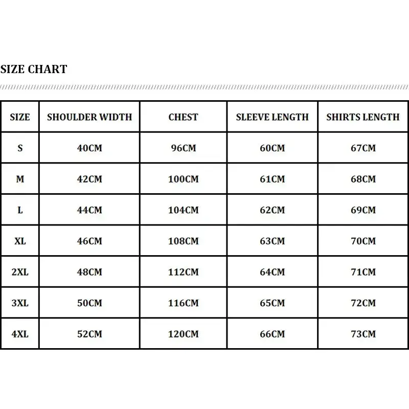 Clothing size chart for Denim Shirt & Leather Backpack Combo with mens long sleeve options