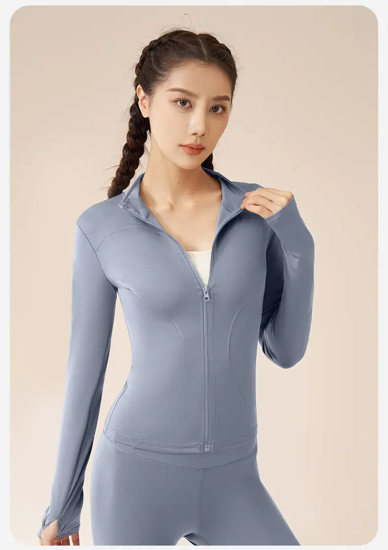 S-3XL Women’s Tracksuit Jacket Slim Fit Long Sleeved Fitness Coat Yoga Tops With Thumb Holes Gym Jacket Workout