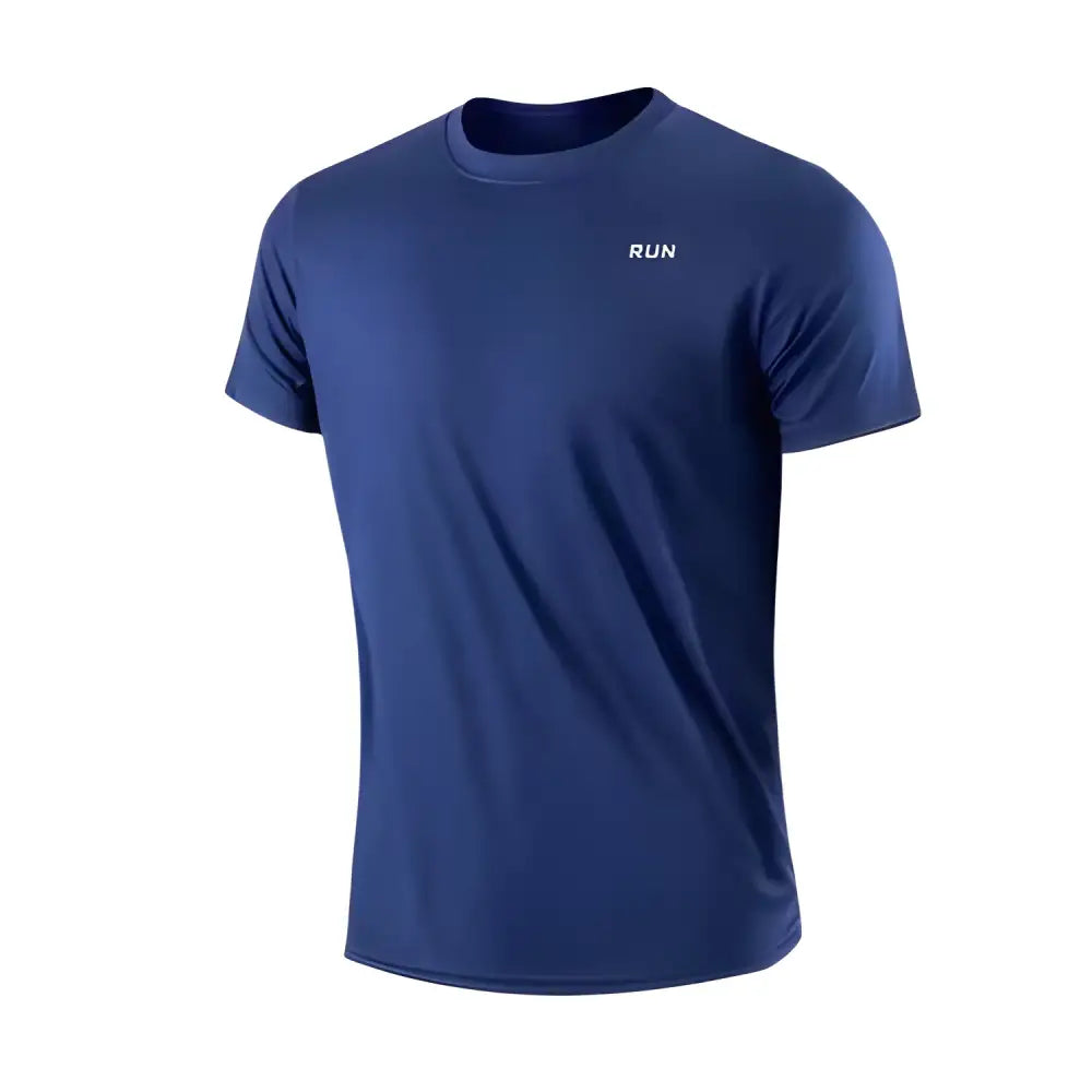 Blue short-sleeved athletic shirt from Diamond DryFit Duo, perfect for running moisture wicking