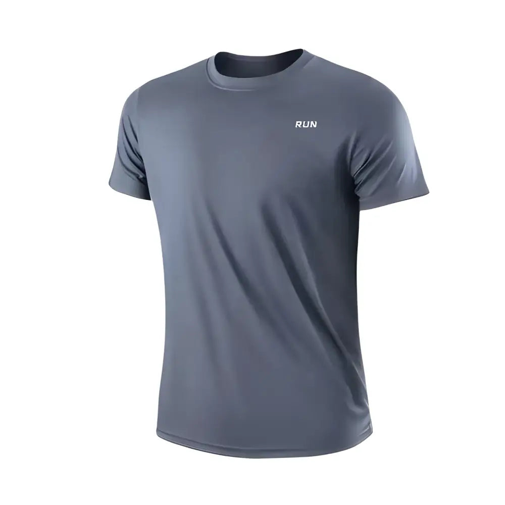 Gray short-sleeved athletic shirt from Diamond DryFit Duo, perfect for running moisture wicking