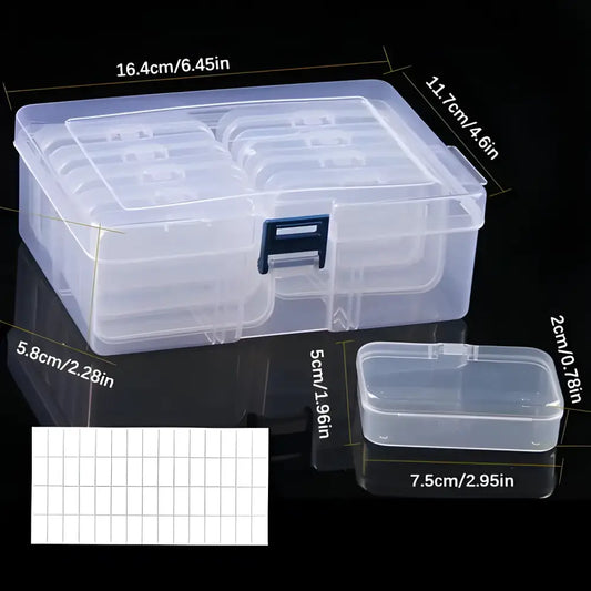 Clear plastic storage box with dimensions for DIY Diamond Painting and embroidery storage