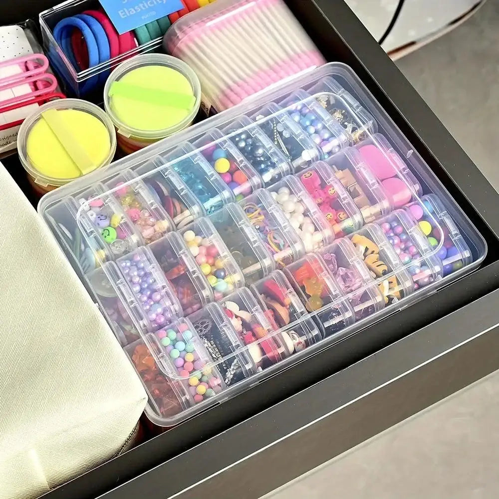 Compartmentalized clear plastic storage container for DIY diamond painting supplies