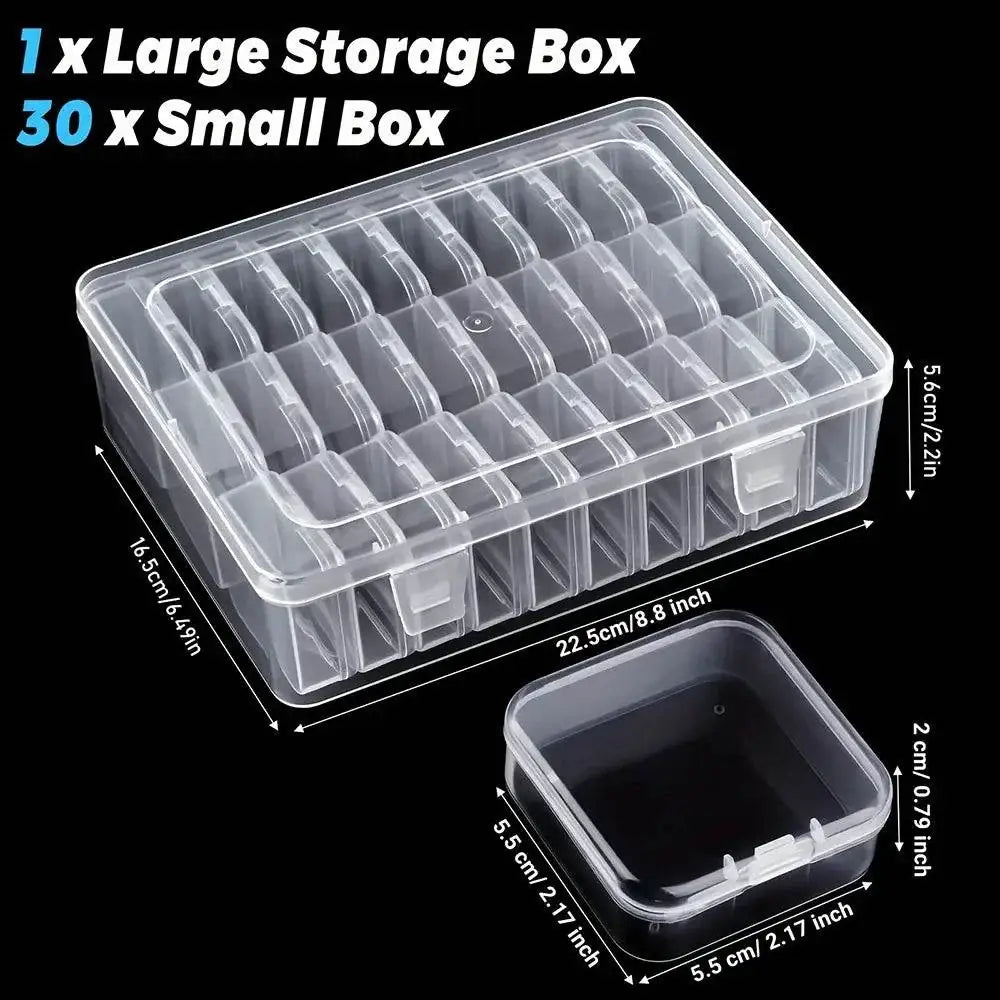 Clear plastic storage box with compartments for DIY Diamond Painting and embroidery storage